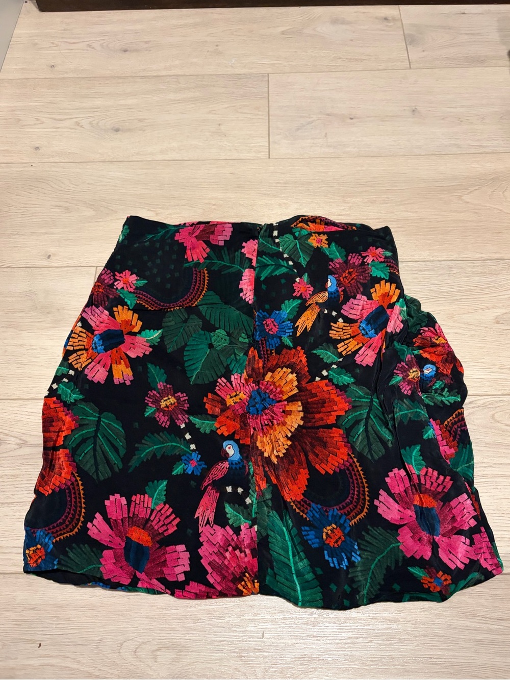 FARM Rio Black Mini Skirt with Vibrant Floral Print